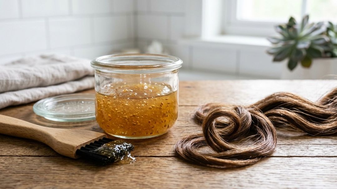 A mucilagem vegetal presente nas sementes facilita o deslizamento do pente e protege o cabelo contra a quebra diária.