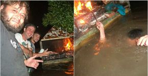 Entenda a história destes amigos num churrasco em plena enchente