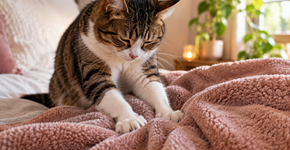 Um gato que amassa cobertores com as patas repete um comportamento que começa na fase de filhote, mas em adultos também pode aparecer em momentos de conforto