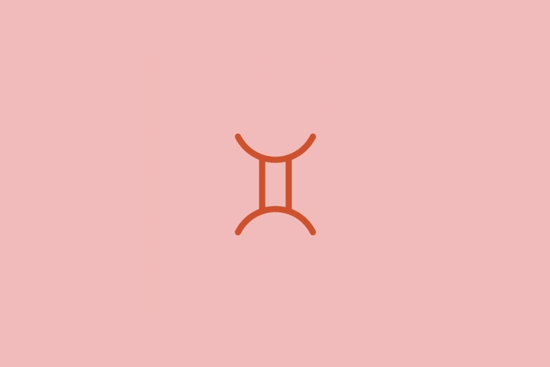 Símbolo do signo de Gêmeos em linhas vermelhas sobre um fundo rosa-claro.