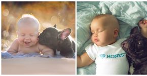 Bebê e buldogue francês se comportam como irmãos. Veja fotos fofas