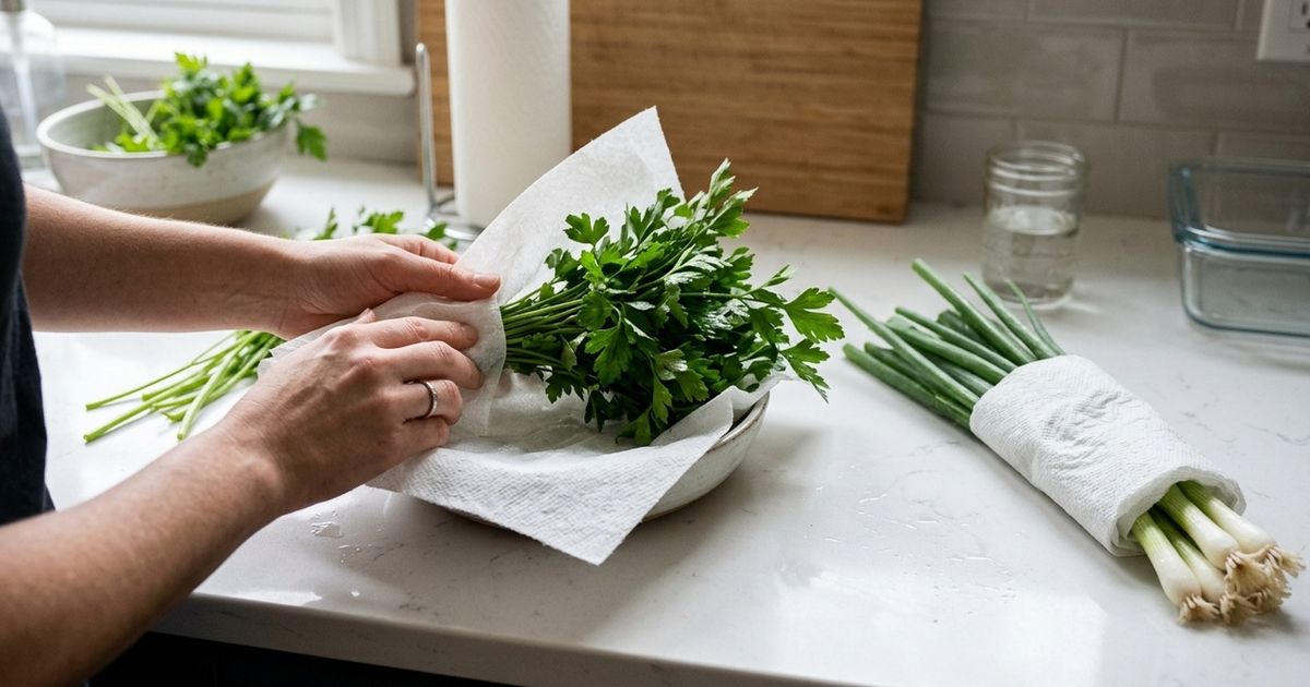 Pare de guardar a salsa e a cebolinha soltas na gaveta: embrulhe-as em papel toalha úmido para manter a cor e a textura por muito mais tempo