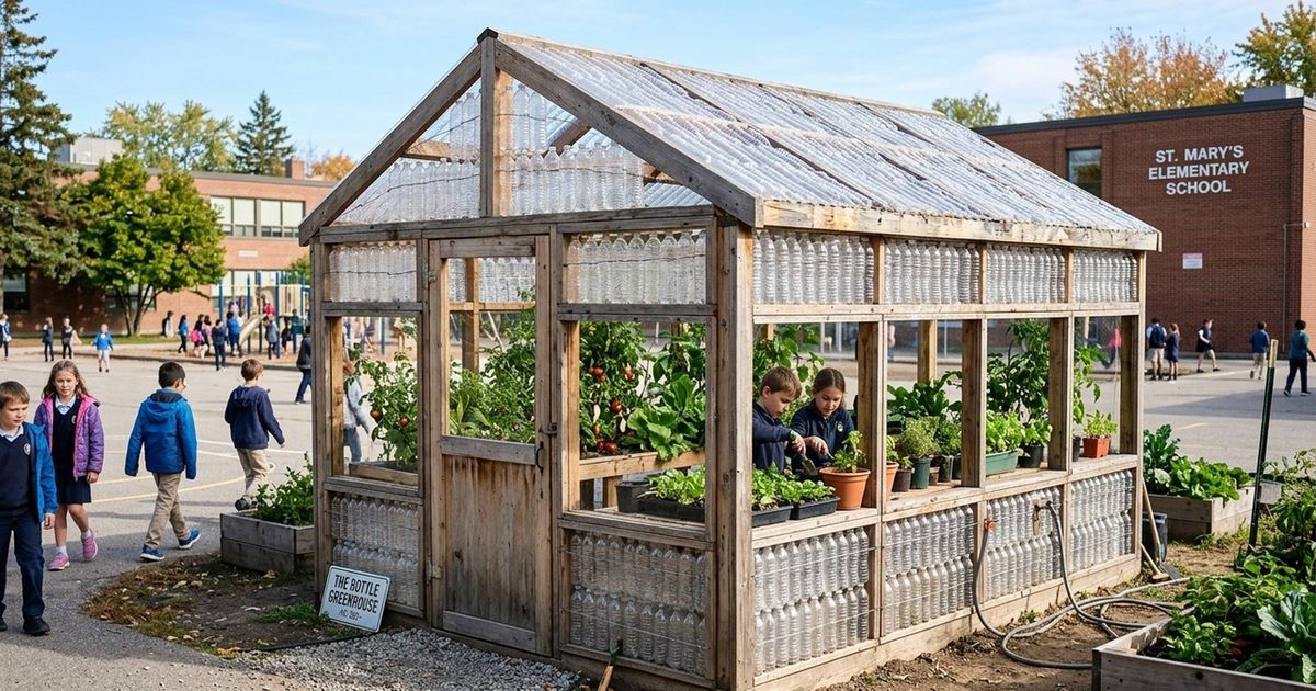 Eles coletaram mais de 2.000 garrafas de plástico para construir uma estufa e acabaram criando uma estrutura capaz de cultivar plantas durante o ano todo