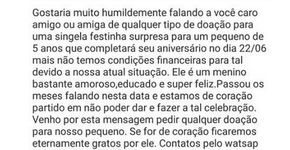 Sem dinheiro para festa do filho, mãe pede ajuda em anúncio