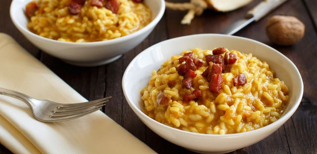 Risoto de quatro queijos com bacon irresistível