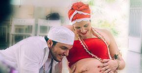 Para celebrar chegada de bebê, casal grávido faz ensaio com o tema Umbanda; veja fotos