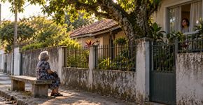 Moradora percebe que uma senhora desconhecida senta no mesmo banco diante de sua casa todas as tardes, demora semanas para conversar e descobre que ela viveu naquele endereço antes de o bairro ter as ruas asfaltadas