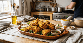 Receita de frango frito com cúrcuma usando a técnica de salmoura: crocante por fora e suculento por dentro, simplesmente delicioso