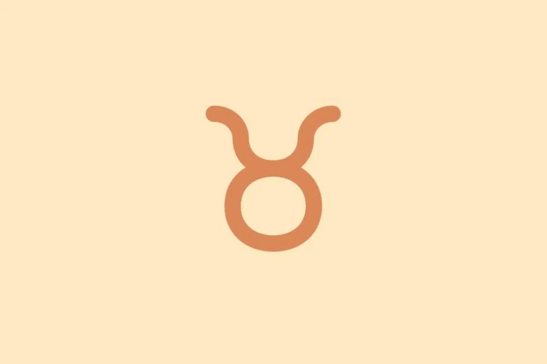 Símbolo minimalista do signo de Touro em tom terracota sobre fundo laranja