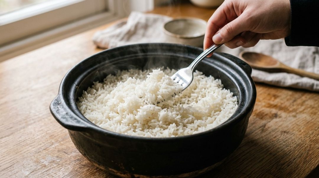 Para uma panela doméstica, uma colher de sopa costuma ser suficiente para várias porções de arroz.