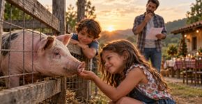 Família compra um leitão para criar no sítio, crianças dão nome ao animal e o almoço de fim de ano vira discussão quando percebem qual era o plano dos adultos desde o início