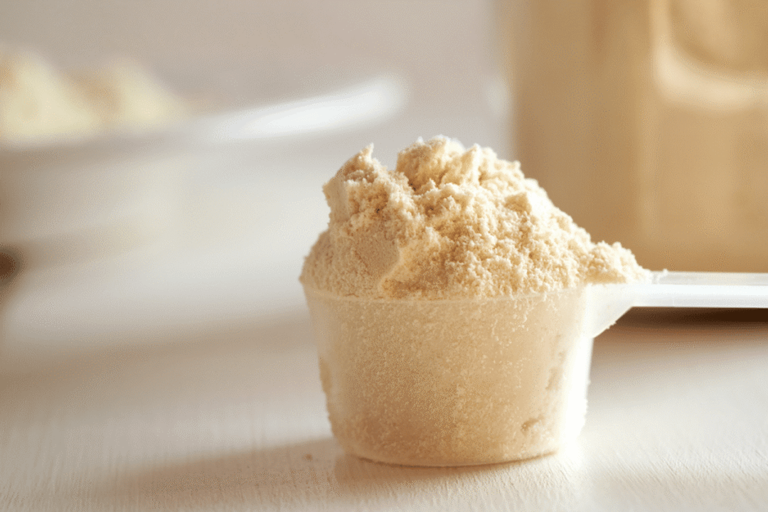 O whey protein pode ser muito útil pela praticidade, mas não significa que toda mulher depois dos 40 precise tomar (Imagem: Madeleine Steinbach | Shutterstock)