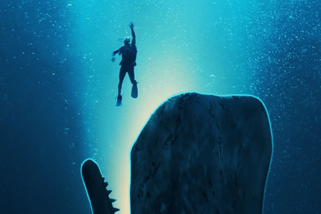 “Dentro da Baleia” coloca um mergulhador diante de uma situação limite após ele ser engolido por um cachalote e precisar escapar antes do fim do oxigênio (Imagem: Reprodução digital | Disney Pictures, 20th Century Studios, Imagine Entertainment e 3 Arts Entertainment)