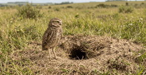 A coruja buraqueira que era o mistério das noites no campo e que hoje limpa o seu terreno dos ratos e escorpiões todos os dias