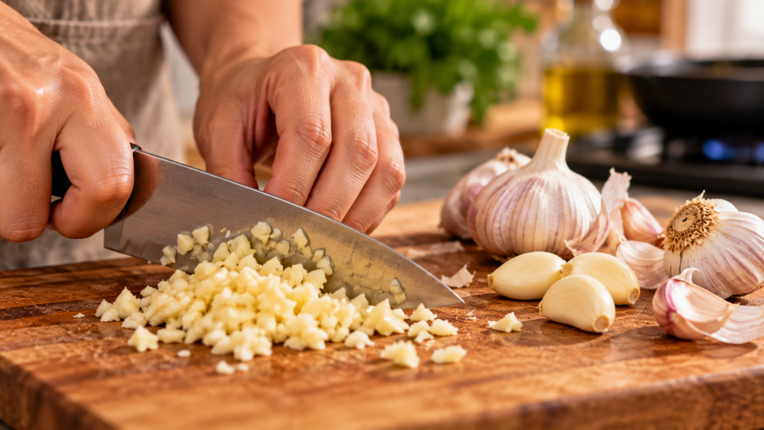 Entenda por que o alho esmagado tem aroma mais intenso e o que acontece com a alicina quando o alimento é aquecido durante o preparo.