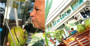 Quiosque de coco em Santos oferece como opção canudo de aço inox