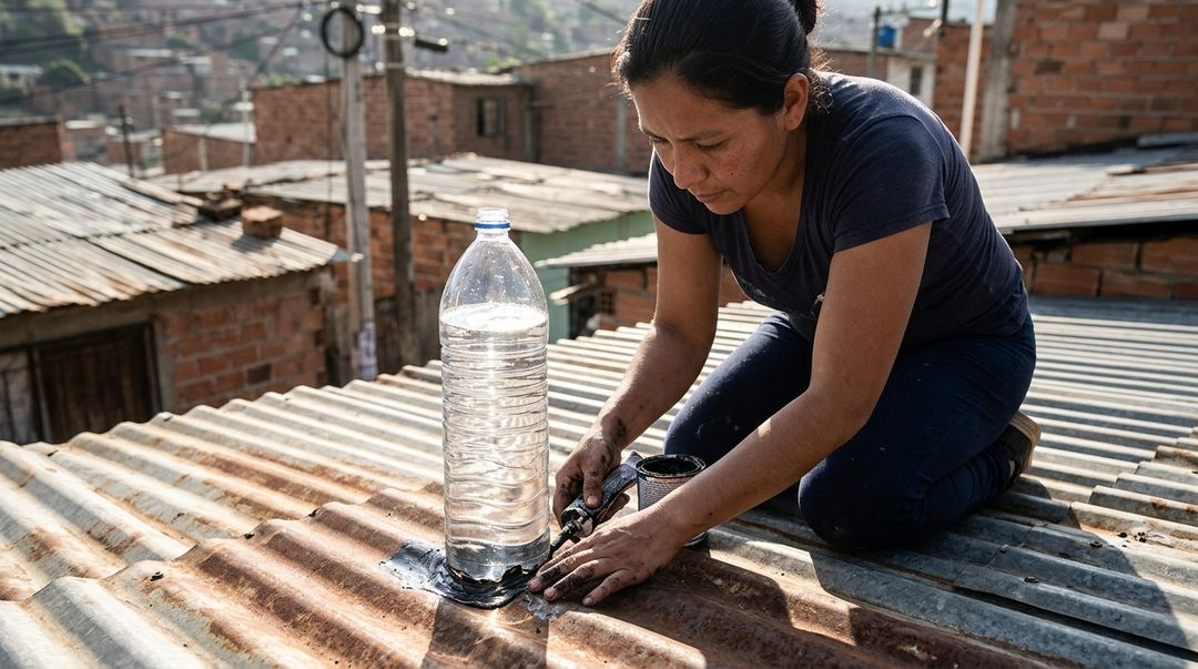 A refração da luz solar através da agua cria um efeito difusor que ilumina os comodos durante o dia.