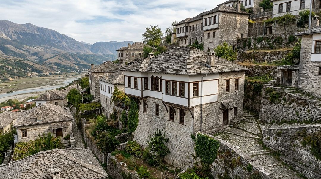 Casas tradicionais de pedra do seculo XVII revelam o estilo de vida no vale do Drinos.