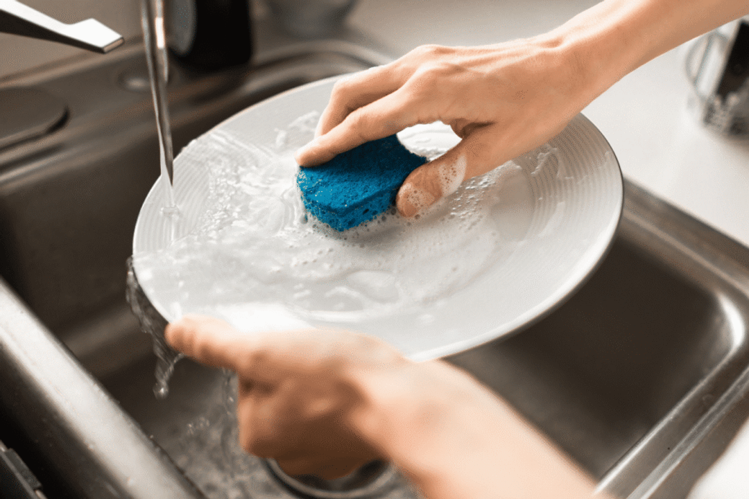 Esponjas, panos e bancadas podem acumular microrganismos e devem ser limpas após o contato com alimentos crus (Imagem: KieferPix | Shutterstock)