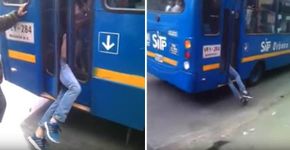 Motorista de ônibus consegue prender pernas de ladrão na porta