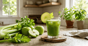 Liquidificar talo de salsão e maçã verde uma mistura poderosa que tem uma grande função para quem acorda com o rosto inchado e com as bolsas nos olhos pesadas