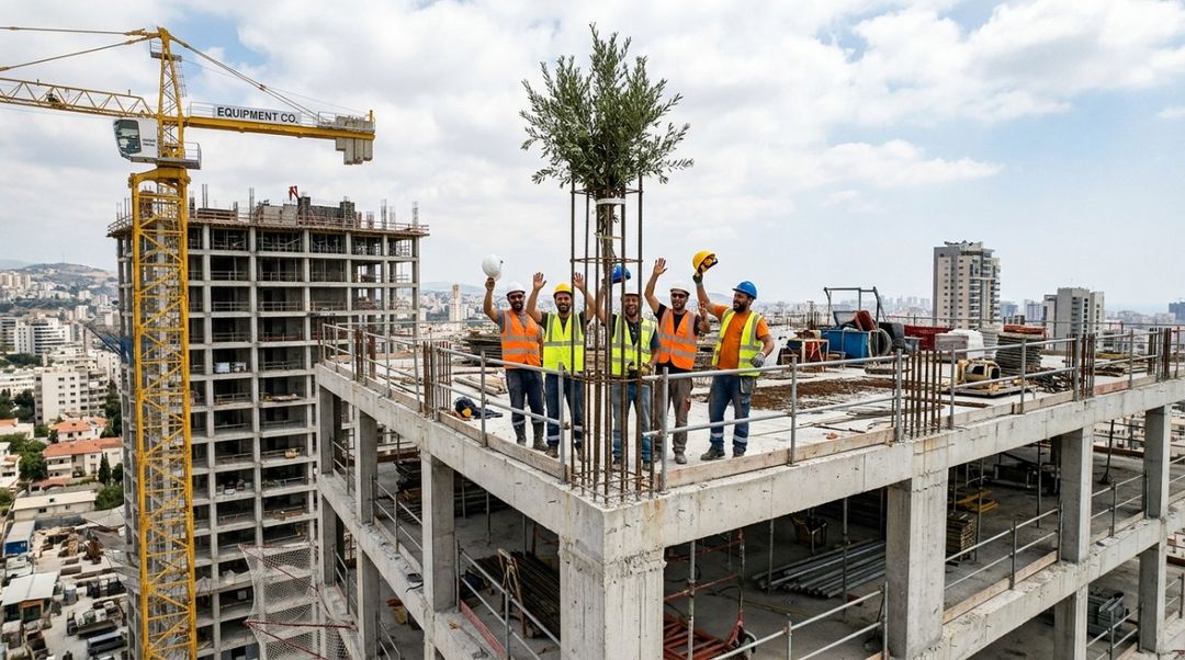 Em muitas obras, alcançar a altura final da estrutura é motivo para uma confraternização entre os trabalhadores.