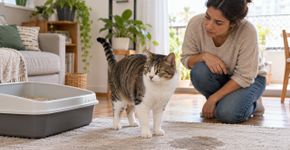 Depois de trocar a areia da caixa, tutora encontra xixi do gato no tapete; veterinário explica por que a mudança também pode esconder um problema de saúde