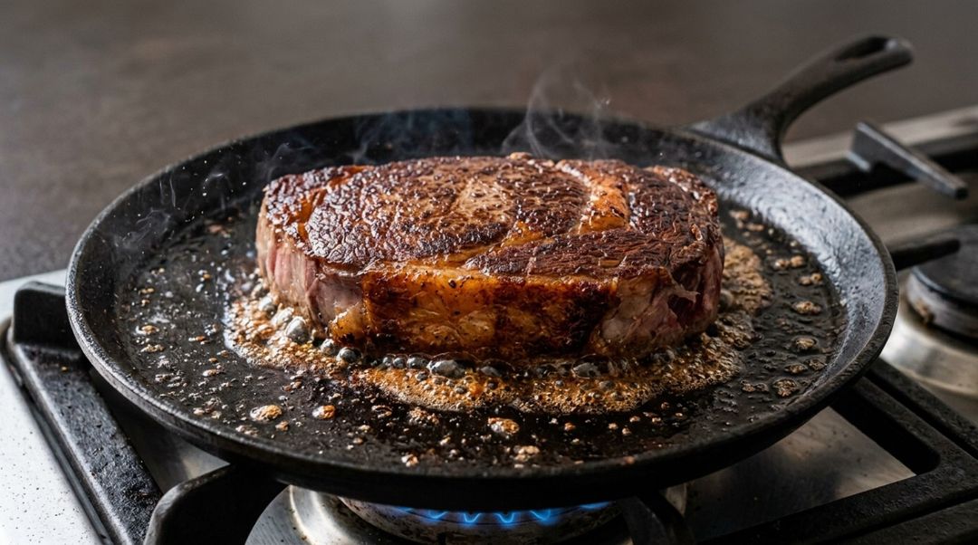 A panela precisa estar quente antes de o bife entrar.