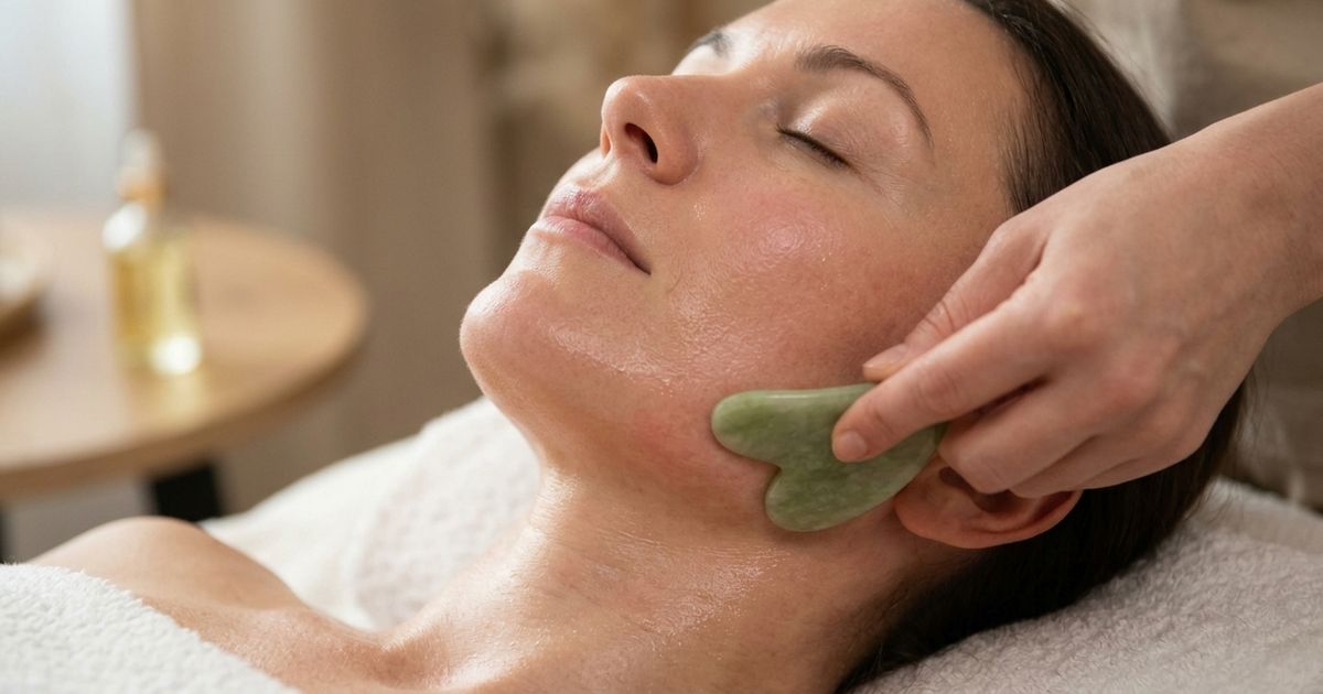 O segredo da massagem facial com Gua Sha e óleo de semente de uva para reduzir o inchaço, diminuir as bolsas nos olhos e acordar com aparência descansada