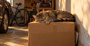 Moradora percebe que o gato começa a dormir todos os dias sobre a mesma caixa na garagem, move o objeto e descobre que ele escondia algo que a família procurava havia semanas