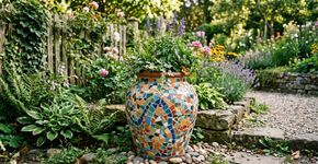 Restos de azulejo podem virar uma peça de jardim com aparência artesanal
