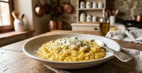 Os chefs italianos concordam: “O melhor risoto não é feito com creme de leite em excesso, mas com arroz arbóreo tostado e caldo quente adicionado aos poucos”