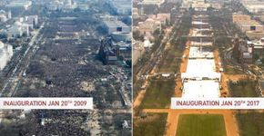Foto compara o público na posse de Barack Obama e Donald Trump