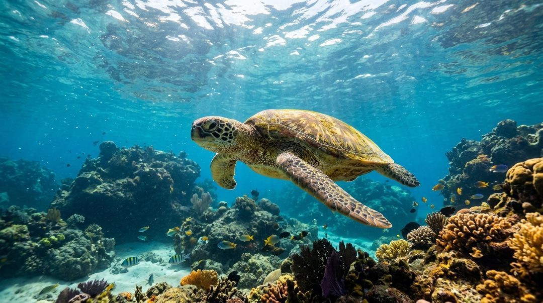 As águas cristalinas e protegidas abrigam berçários naturais para tubarões e recifes de corais.