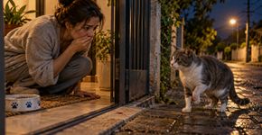 Mulher passa meses deixando comida para um gato que aparece todas as noites no portão, decide levá lo ao veterinário quando percebe um ferimento e descobre pelo microchip que uma família o procurava havia quase dois anos