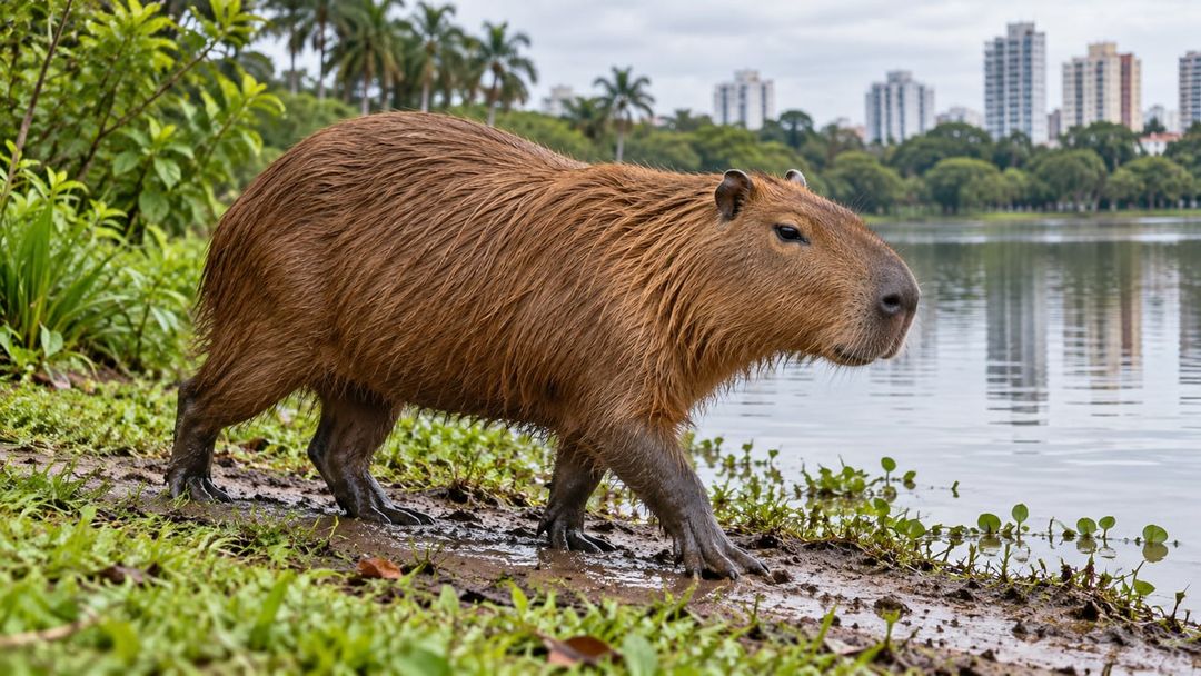 Maior roedor do mundo, a capivara pode chegar a cerca de 91 quilos, mas a palavra continua sempre no feminino – Imagem ilustrativa criada por inteligência artificial