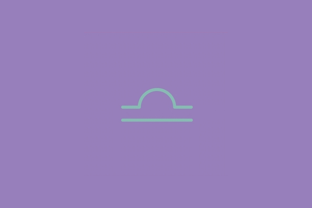Símbolo do signo de Libra em linhas verde-água sobre um fundo lilás