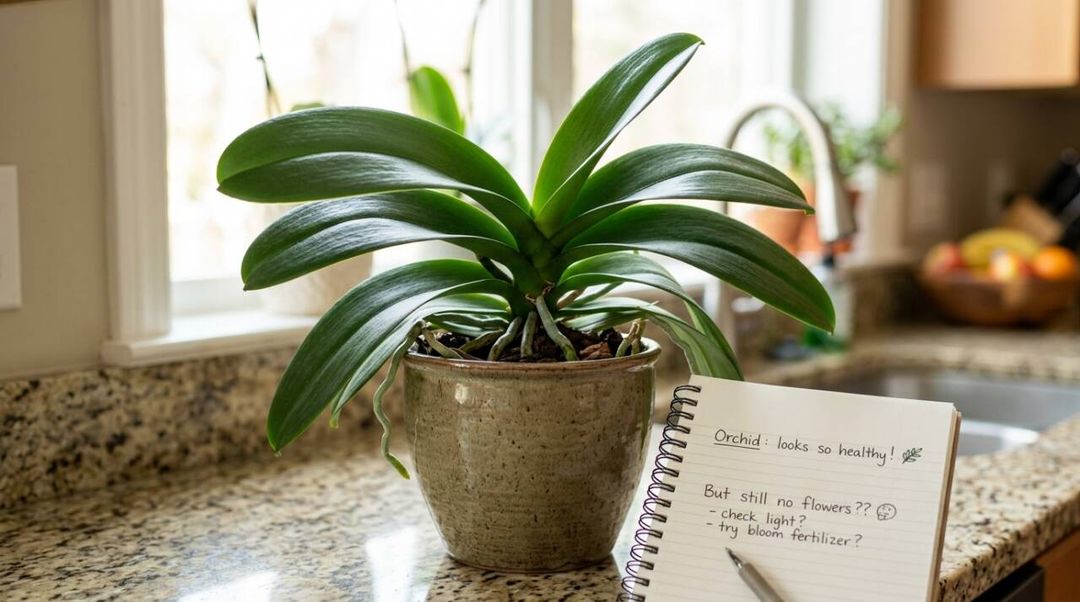 Orquídea com folhas bonitas e sem flores pode estar recebendo pouca luz. Entenda o que observar e como ajustar o ambiente sem causar queimaduras.