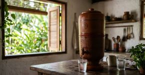 O filtro de barro é resistente, mas nunca o deixe perto de janelas onde o sol bate direto na cerâmica