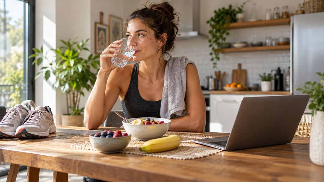 Hidratação, alimentação e descanso ajudam a manter a energia depois do treino matinal – Imagem ilustrativa criada por inteligência artificial