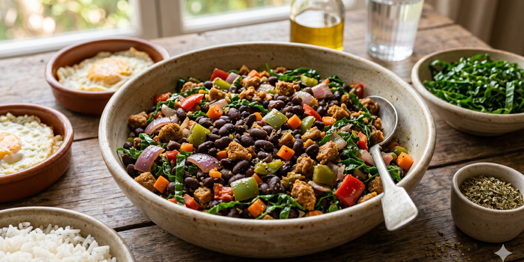 Featured main: Feijão tropeiro vegano que entrega tudo: sabor intenso, textura perfeita e zero ingredientes de origem animal