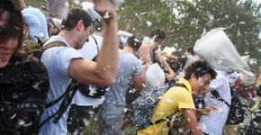 Guerra de travesseiros no Parque do Ibirapuera