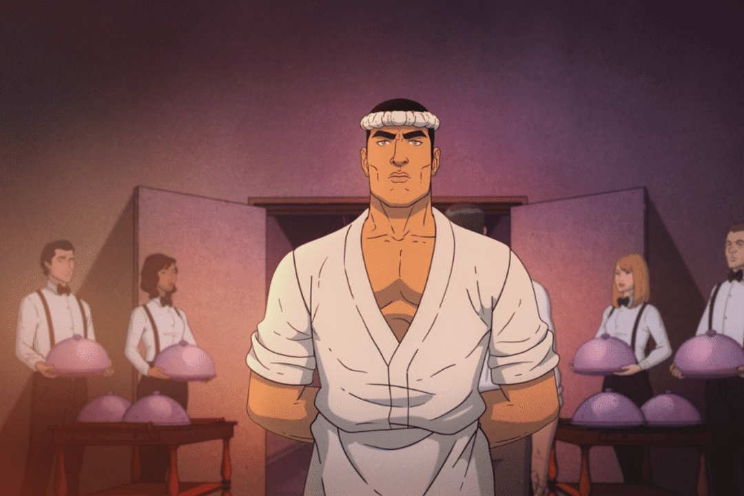 Em “Get Jiro”, um chef de sushi chega a uma Los Angeles futurista dominada pela gastronomia (Imagem: Reprodução digital | Warner Bros. Animation e DC Studios)