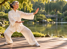 Featured side: Tai chi parece lento, mas exige transferir o peso de uma perna para outra o tempo todo e por isso é usado para treinar equilíbrio em pessoas mais velhas