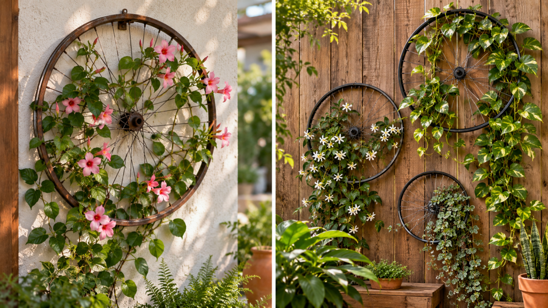 Roda de bicicleta sem uso pode virar suporte para plantas trepadeiras. Confira como montar a estrutura, escolher espécies leves e integrá-la à decoração do jardim.