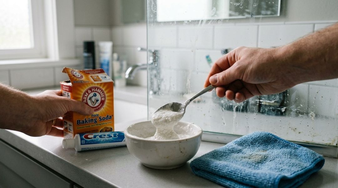 A matéria sugere combinar cerca de uma colher de sopa de bicarbonato com uma pequena quantidade de pasta de dente branca