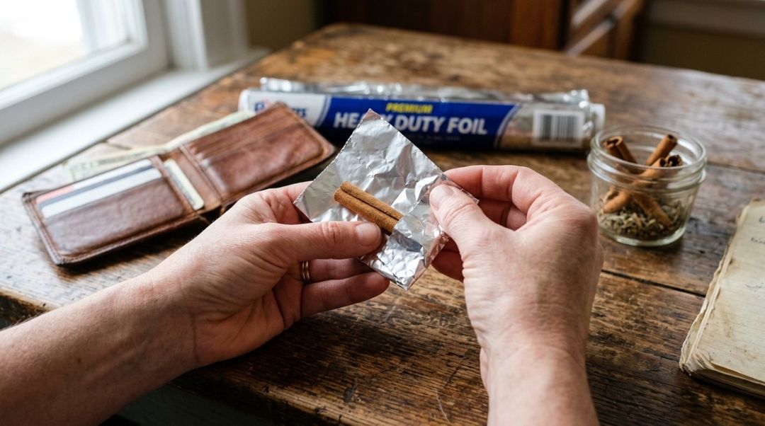 Na versão popular da simpatia, o alumínio é descrito como um material que ajudaria a “isolar” energias negativas.