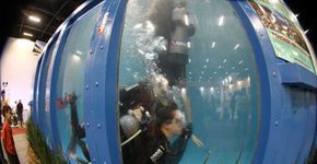 Feira em SP tem simulador de surfe e tanque de mergulho