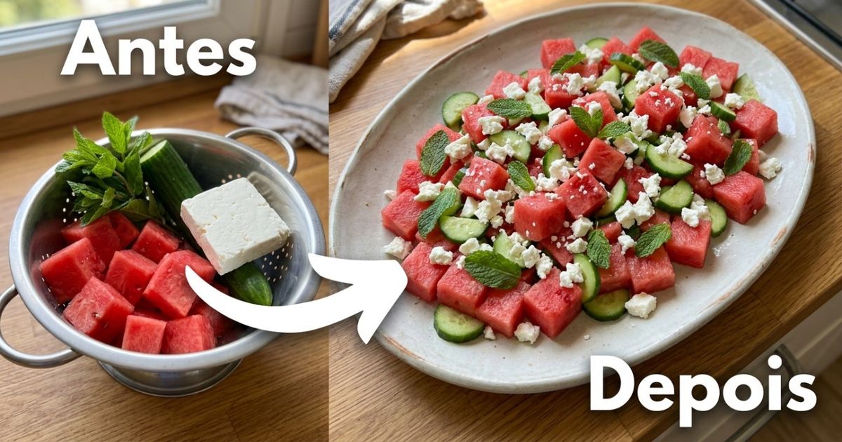 Não coloque a melancia cortada diretamente na salada: um pouco de açúcar e 30 minutos no escorredor retiram parte da água sem destruir a textura da fruta
