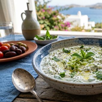 Featured mobile: Os gregos concordam: “Para deixar o tzatziki mais cremoso e com sabor equilibrado, o segredo é escorrer bem o pepino antes de misturar ao iogurte.”